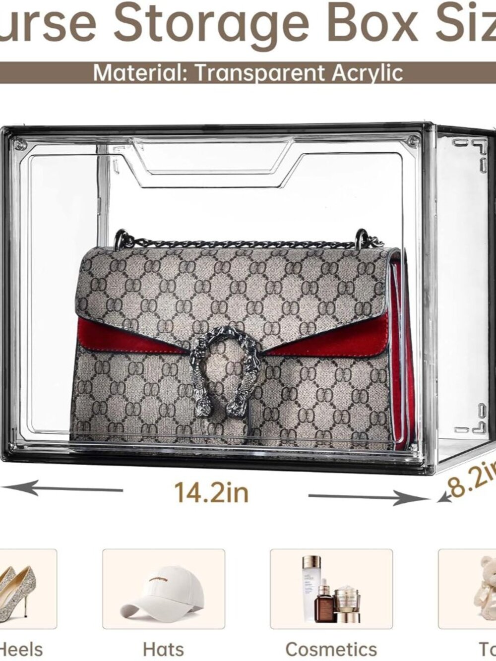 Purse Organizer for Closet,Clear Acrylic Display Case for Handbag Organizer, Pur - Picture 2 of 6